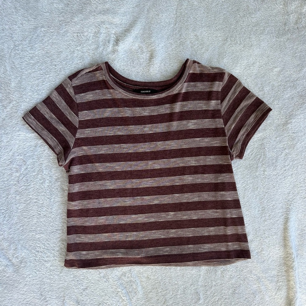 Forever 21 Striped Tee - Maroon and White